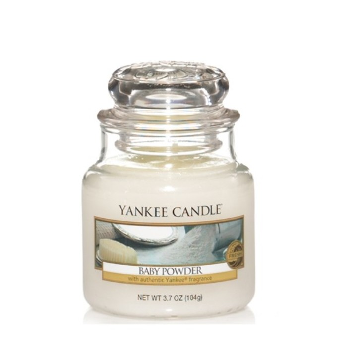 Baby Powder illatú kis üveggyertya