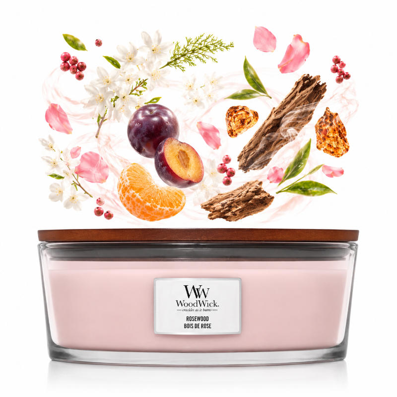 Woodwick Rosewood Hajo illatú üveggyertya