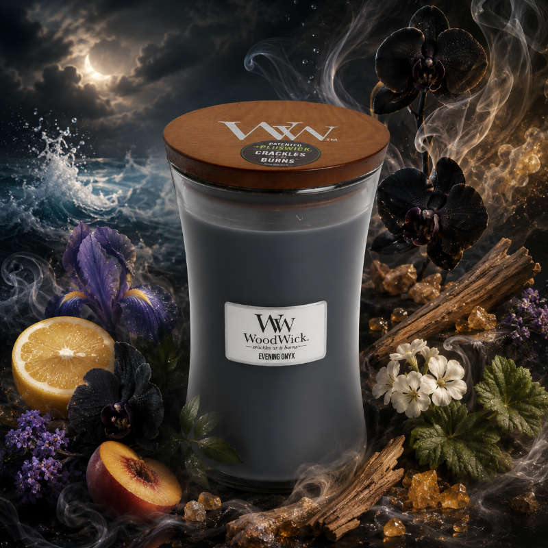 Woodwick Evening Onyx illatú nagy üveggyertya