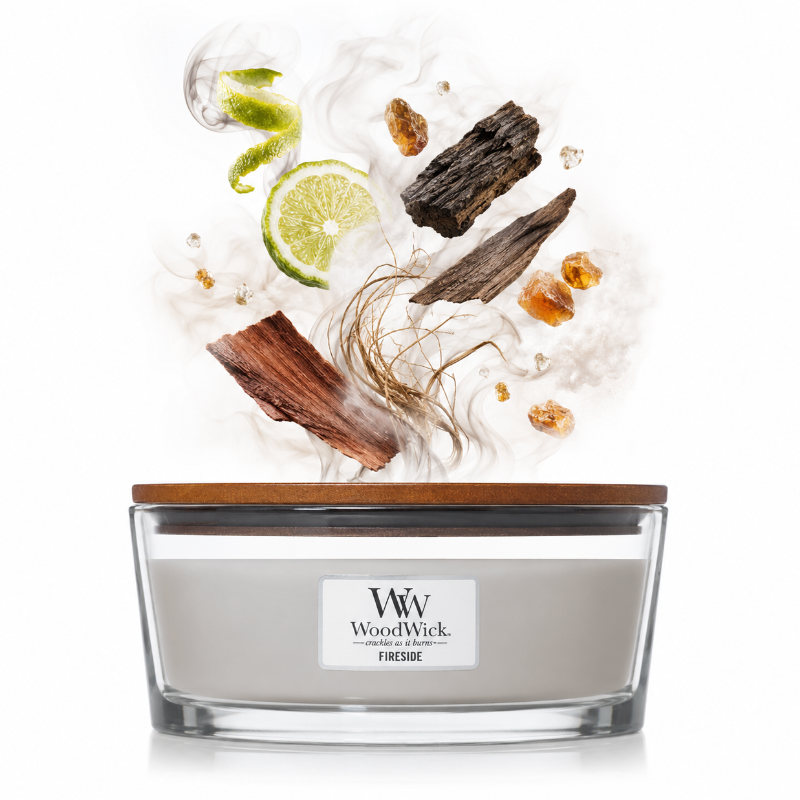 Woodwick Fireside Hajo illatú üveggyertya