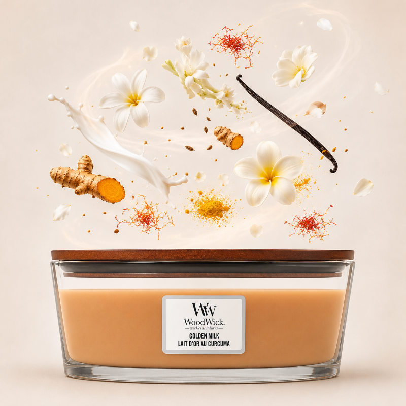 Woodwick Golden Milk Hajo illatú üveggyertya