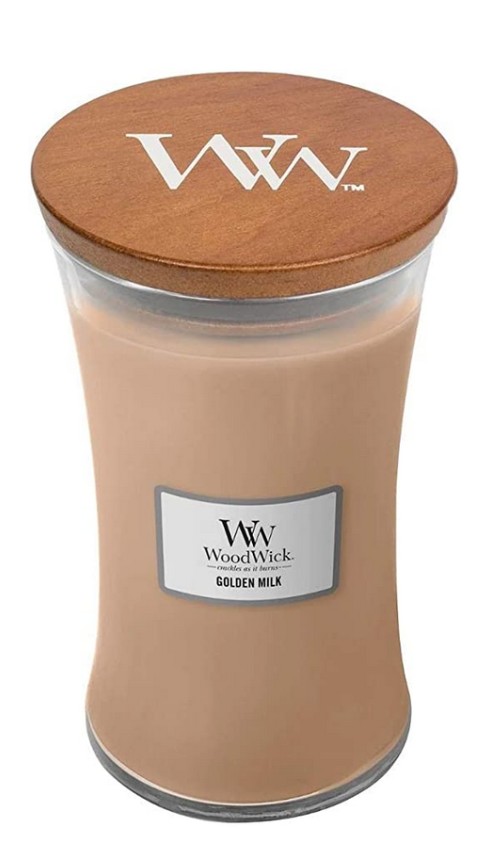 Woodwick Golden Milk illatú nagy üveggyertya