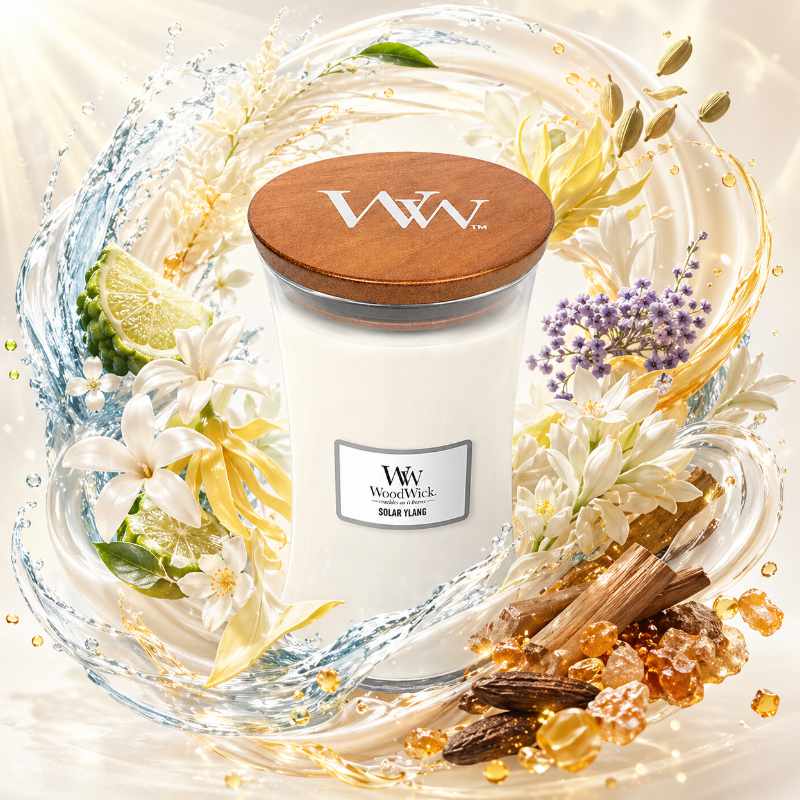 Woodwick Solar Ylang illatú nagy üveggyertya