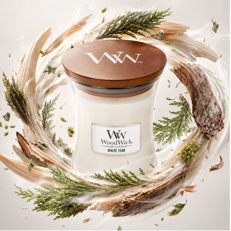 Woodwick White Teack Illatgyertya