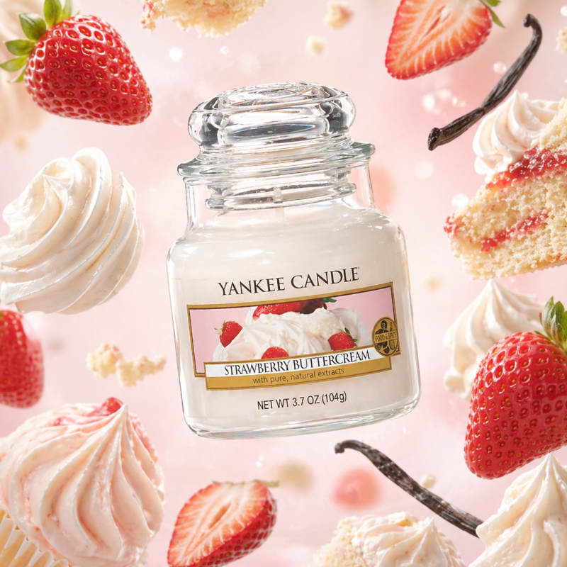 Strawberry Buttercream illatú kis üveggyertya