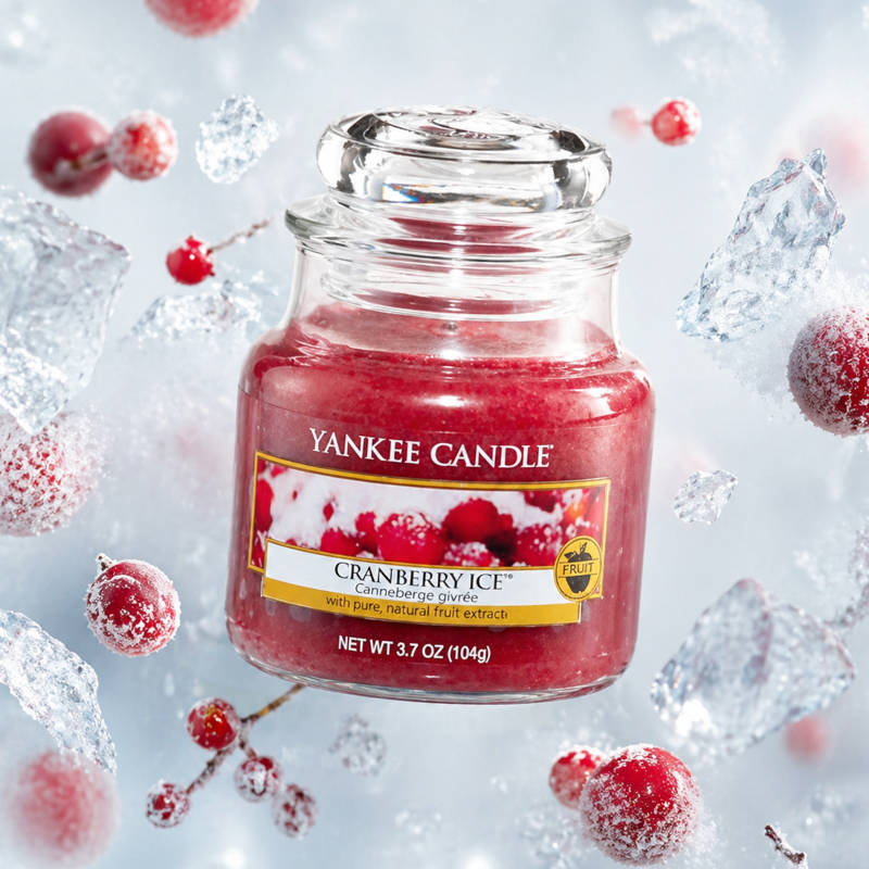 Cranberry Ice illatú kis üveggyertya