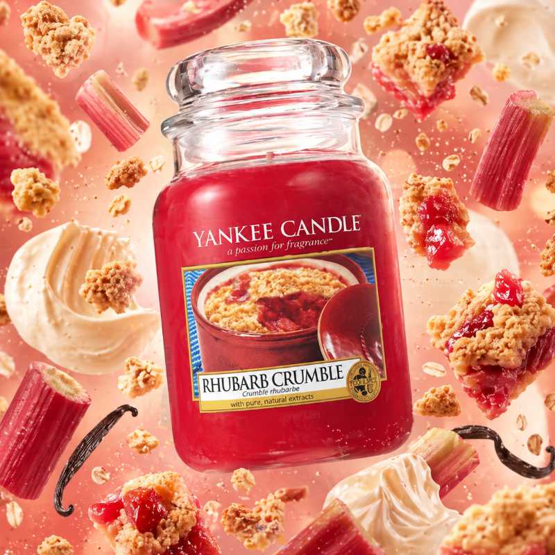 Yankee Rhubarb Crumble illatú nagy üveggyertya