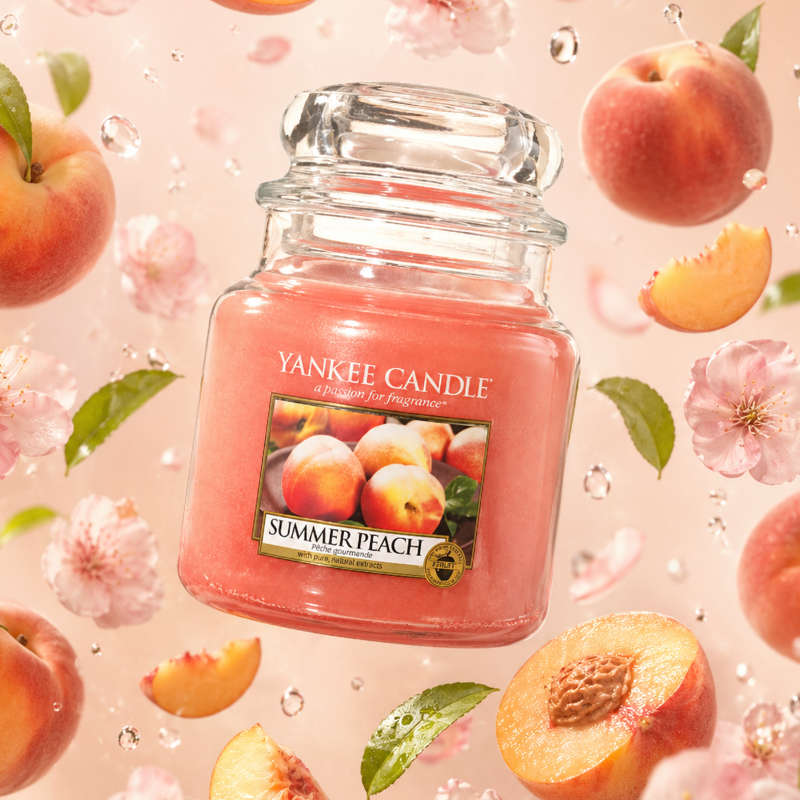 Summer Peach illatú közepes üveggyertya
